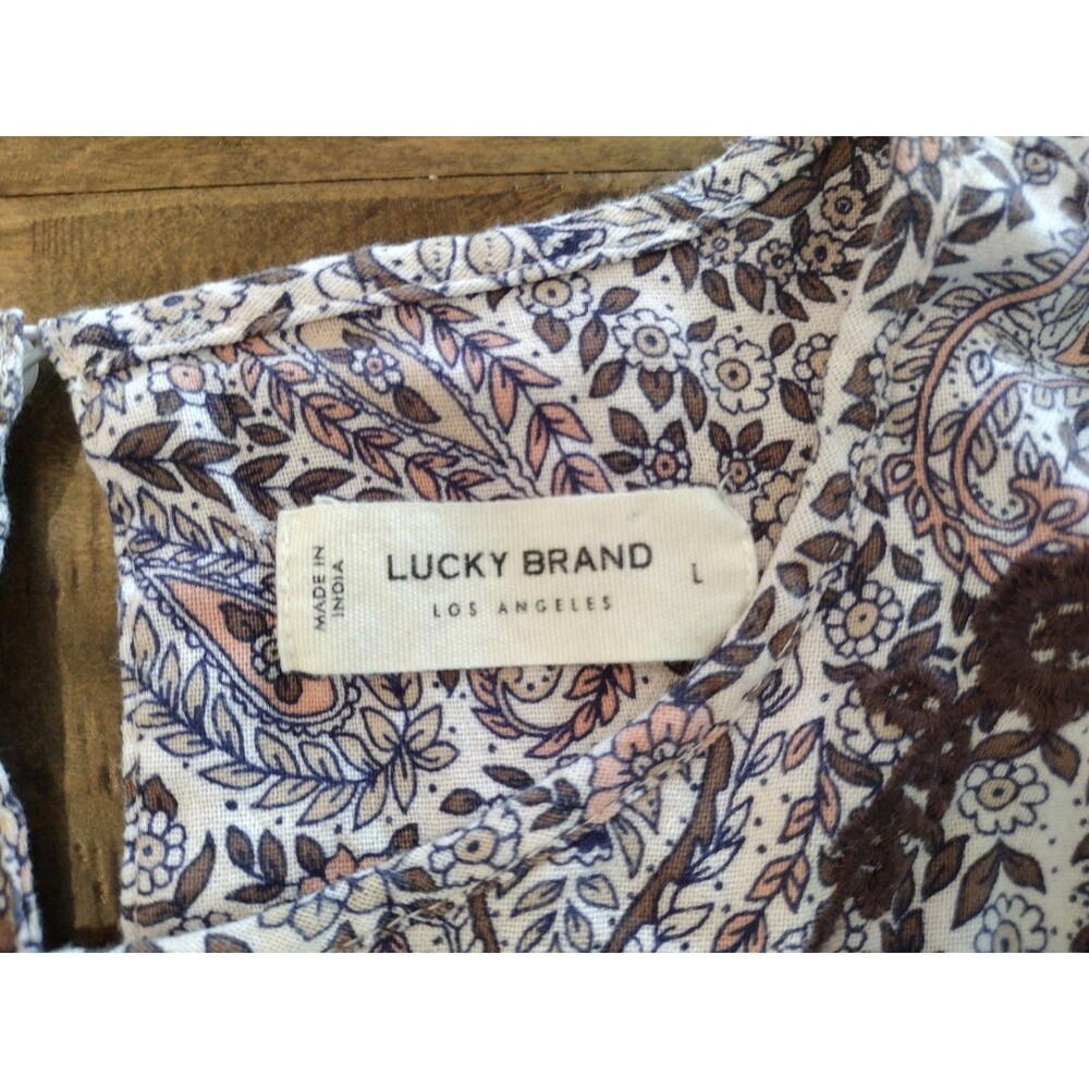 Lucky Brand Lavender Paisley Short Sleeve Peasant Blouse - Picture 5 of 8